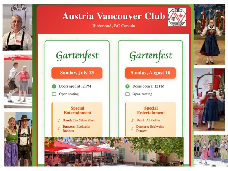 Austria Vancouver Club Event Flyer for July