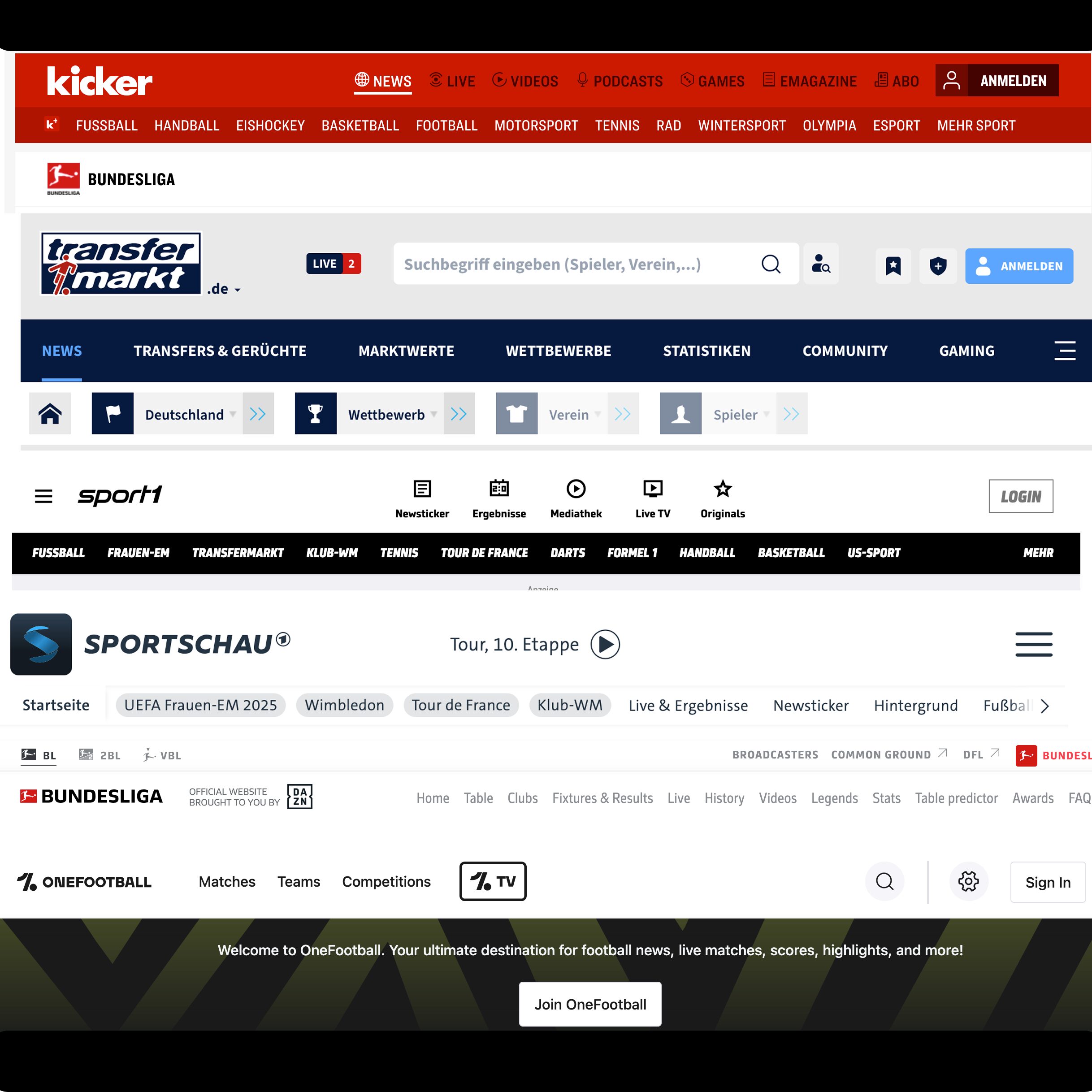 Top soccer news websites in Germany.