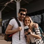 Happy couple on a surprise vacation