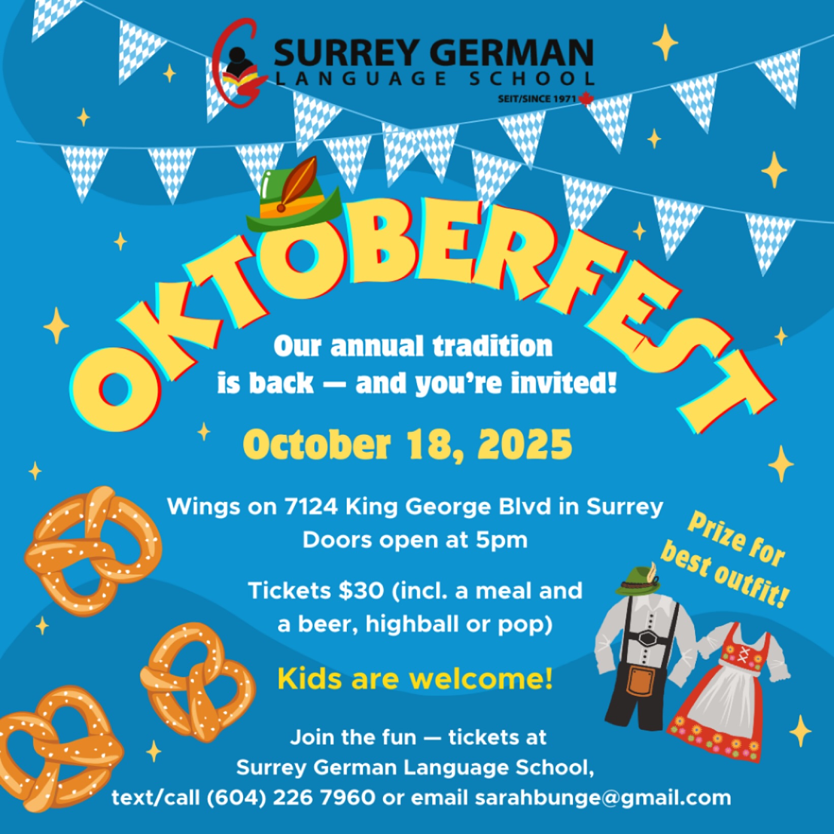 Oktoberfest Party Fundraiser for the Surrey German School on October 18th.