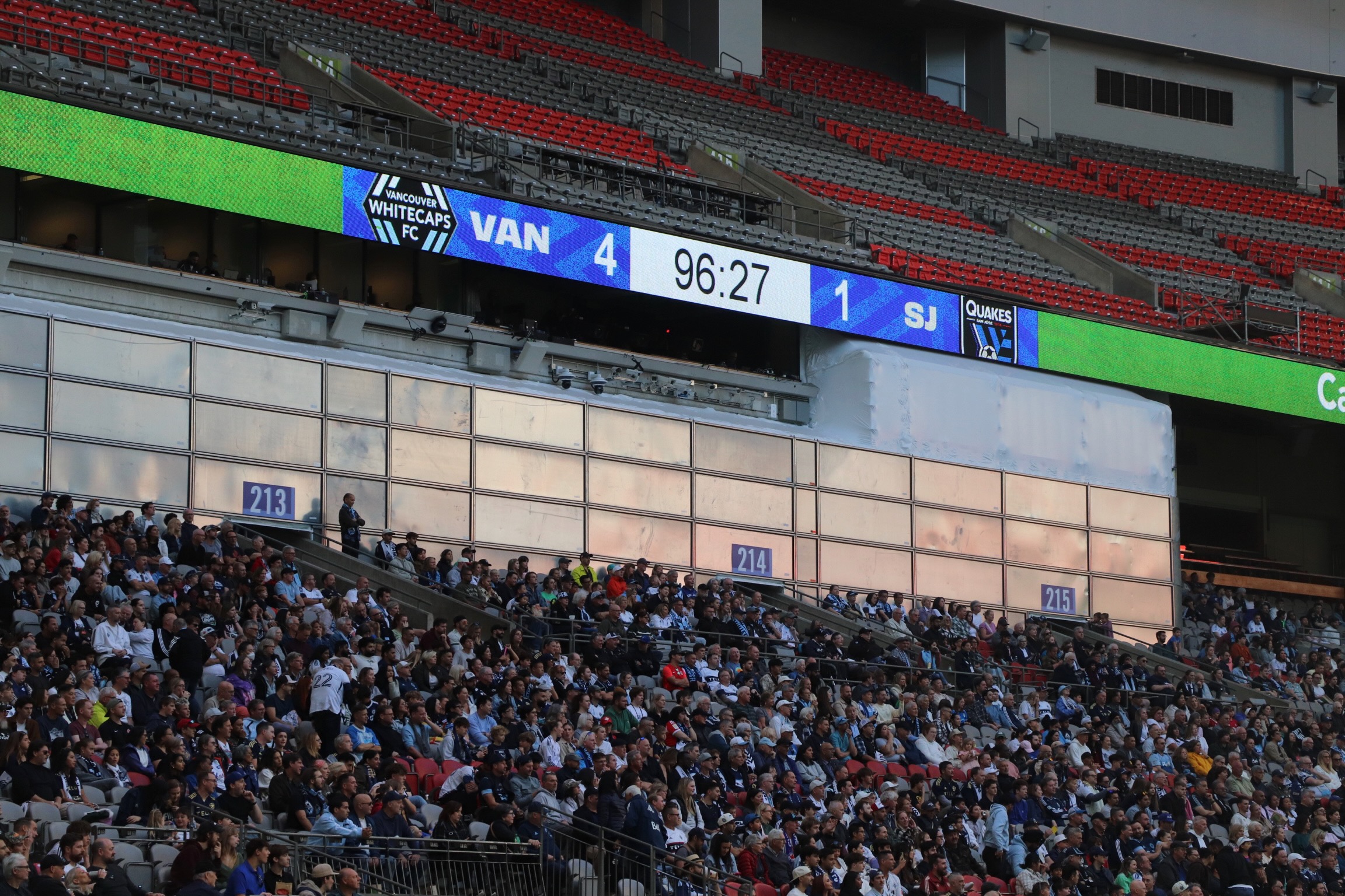 Score 4 Whitecaps vs. 1 for the San Jose Earthquakes.