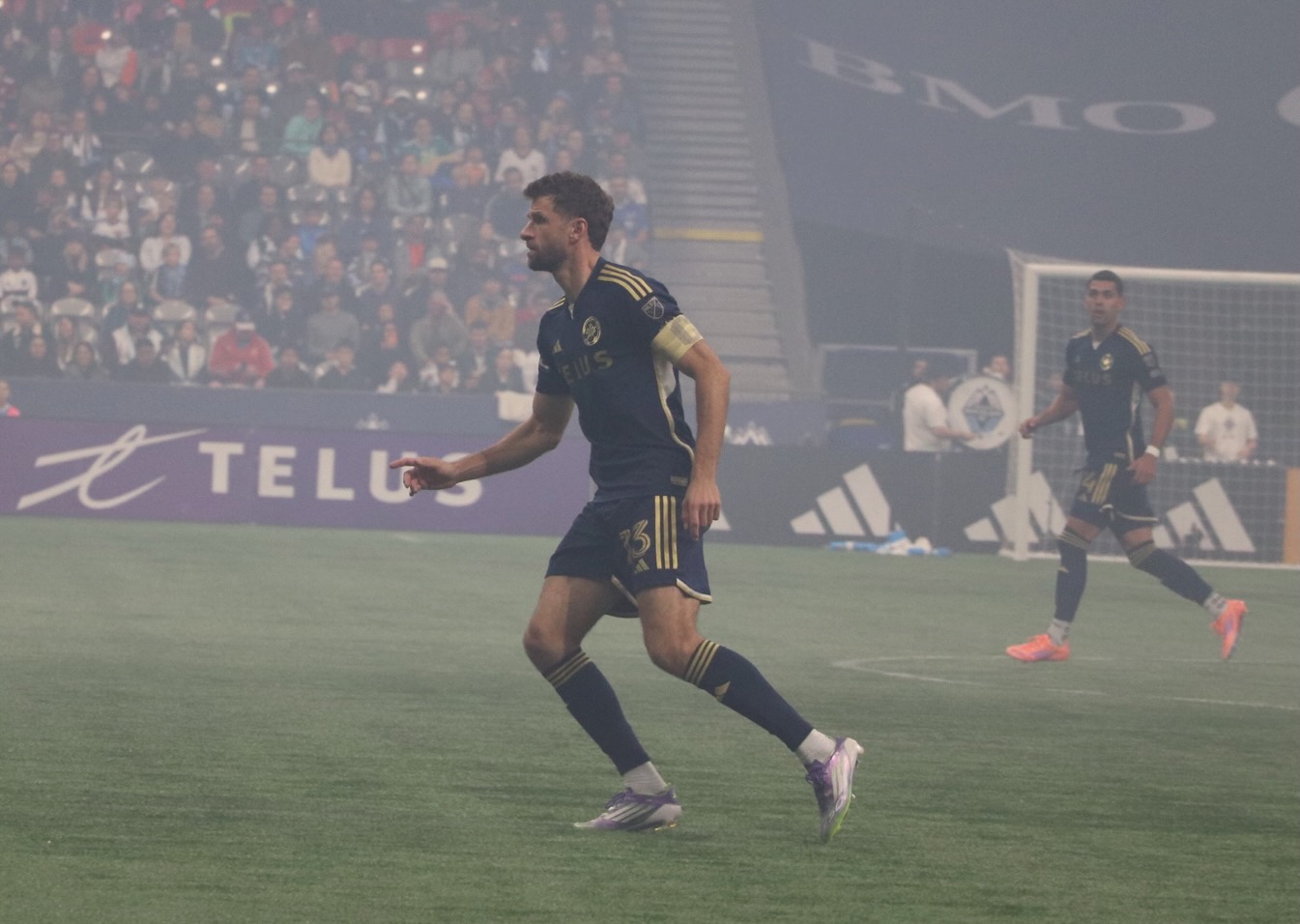 Thomas heading for the ball.