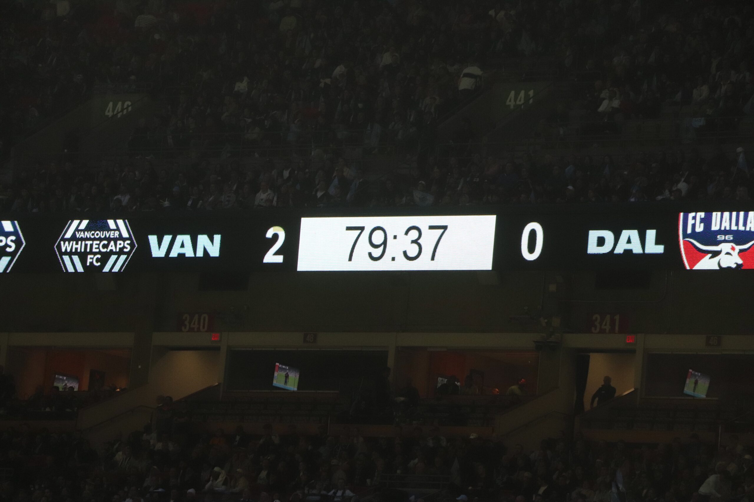 Two for the Whitecaps and 0 for Dallas at 79:37