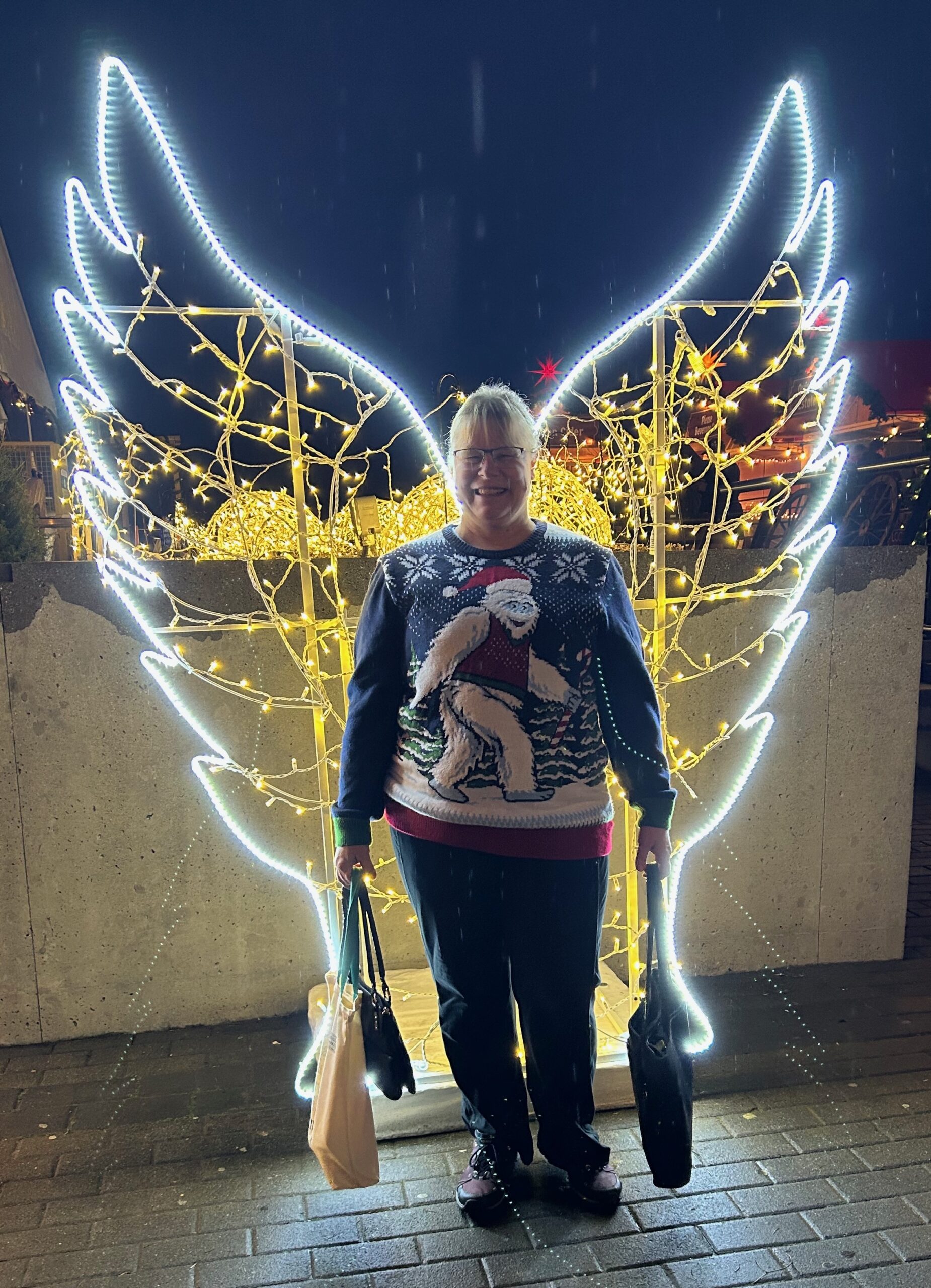 Elke with Angel Wings at the Vancouver Christmas Market