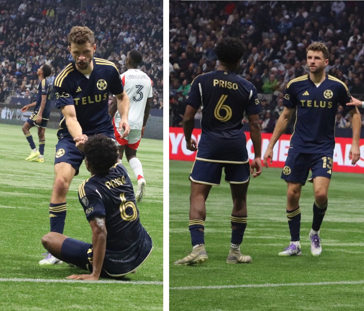 Müller helping Priso up.