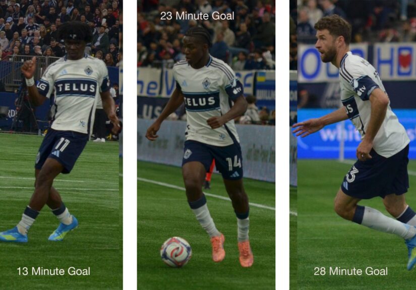 The three goal scorers of the Whitecaps April 17