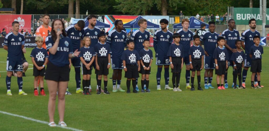 The Vancouver Whitecaps Team during the Canadian National Anthem