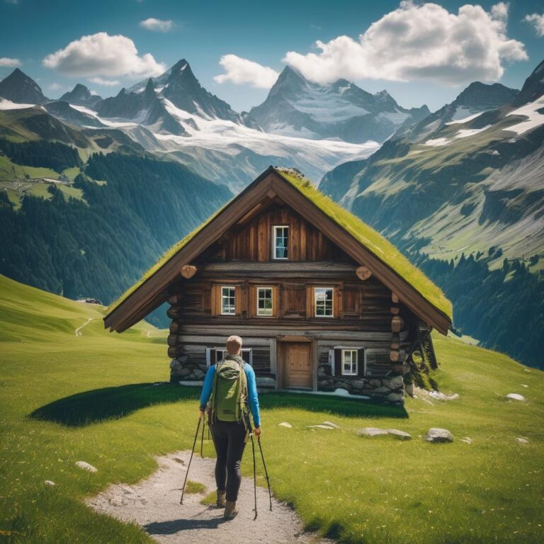Hiker in Swiss Alps